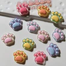 10pcs Delicate Miniature Transparent Resin Decoration Accessories For Diy Handmade Jewelry Material, Cat Paw Printed - Multicolor - View 2