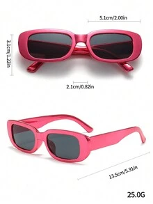 1pc Unisex Fashionable Y2k Square Frame Fashion Glasses, Suitable For Beach, Summer, Daily Wear And Photography - Hot Pink - View 6