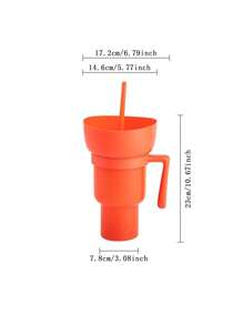 1個創意爆米花和飲料杯,附有手柄和吸管,攜帶式家庭影院零食杯 - 橘色 - 查看 3