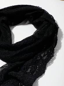 1條女式復古休閒圍巾,帶蕾絲邊,黑色,長150cm,適合跳舞或日常穿著優雅 - 黑色 - 查看 4