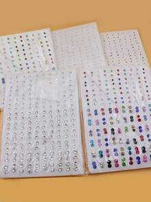 100對彩色閃亮鑲嵌水鑽設計耳釘套裝,可愛簡潔的風格,適用於女性和女孩的多用途耳飾 - 無色 - 查看 4