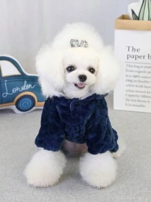 四腿宠物狗/猫衣服，厚实保暖外套，适合小型犬和猫，冬季，欧洲和美国畅销品 - 藍色 - 查看 3