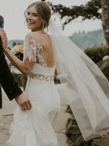 1 Pc Women 1 Tier Fingertip Length Simple Wedding Bridal Veil For Wedding Party Ivory Halloween