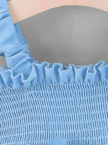 一件可爱、甜美、优雅、奢华的多色3D蝴蝶网纱薄纱吊带连衣裙，蓬蓬裙，适合女婴参加派对/生日/节日穿着，四季皆宜 - 藍色 - 查看 7