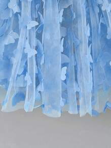 一件可爱、甜美、优雅、奢华的多色3D蝴蝶网纱薄纱吊带连衣裙，蓬蓬裙，适合女婴参加派对/生日/节日穿着，四季皆宜 - 藍色 - 查看 8