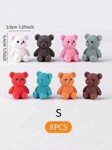 1/8 piezas Adorno de oso de peluche en forma de dibujos animados, hecho de resina con decoración de punto, varios colores disponibles para decoración del hogar y el jardín, el mejor regalo - Multicolor - Ver 5