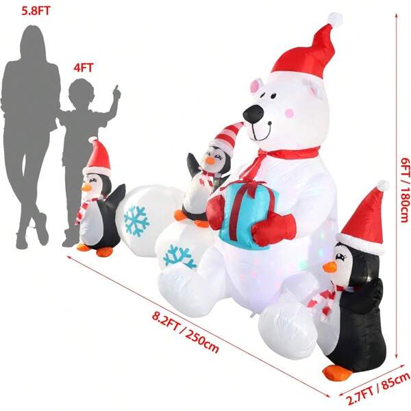 Inflatable Christmas Decorations, 8FT Snowman Polar Bear Snowball Blow