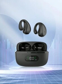 無線5.3耳夾式耳機迷你藍牙耳機,適用於騎行、駕駛和跑步開放式設計,數字顯示,高保真音質,無線耳機運動夾式耳tws無線兼容耳機耳塞 - 黑色 - 查看 2