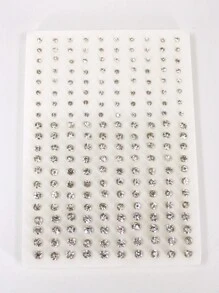 100對彩色閃亮鑲嵌水鑽設計耳釘套裝,可愛簡潔的風格,適用於女性和女孩的多用途耳飾 - 無色 - 查看 1