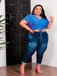 Plus Size Blouses - Blue - View 2