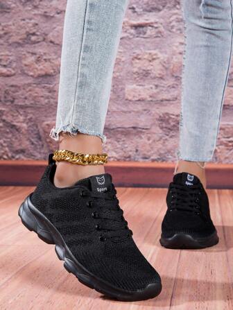 Women's Knitted Outdoor Fashionable Lightweight Breathable Sport Shoes, Soft & Comfortable, Height Increasing