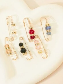Crystal 6pcs Ladies Fashionable Scarf Rhinestone Beads Decor Lapel Clothes Skirt Waistband Pants Tighten Scarf Shawl Clasp Adjustment Vintage Buckle No-Sew Button Brooches Chest Prenent Slipping Pin Shawl Safety Tightening Waistline Fixer Collar Needle Pin Reduce Waist Clip Size Anti-Light Exposed Outfit Casual Accessory For Daily Decoration