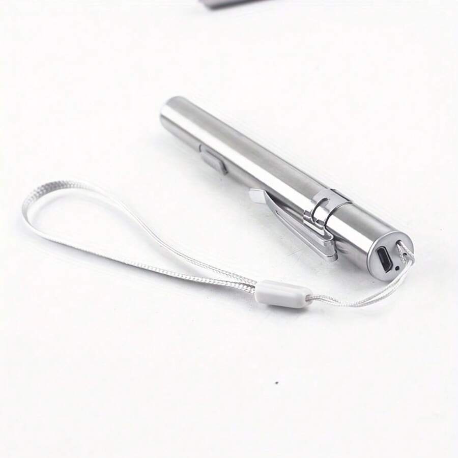 1支小型筆狀led口袋手電筒 Usb可充電燈 - 銀色 - 查看 1