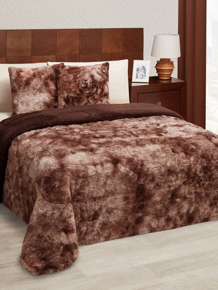 Home Elephant Soft Thermal Bison Coffee Double Coverlet - Brown - View 1