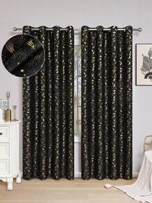 1入高遮光金色印花窗簾，適用於臥室/客廳/兒童房，噪聲降低和隔熱鋁箔印花窗簾，適用於露台推拉玻璃門 - 黑色 - 查看 1