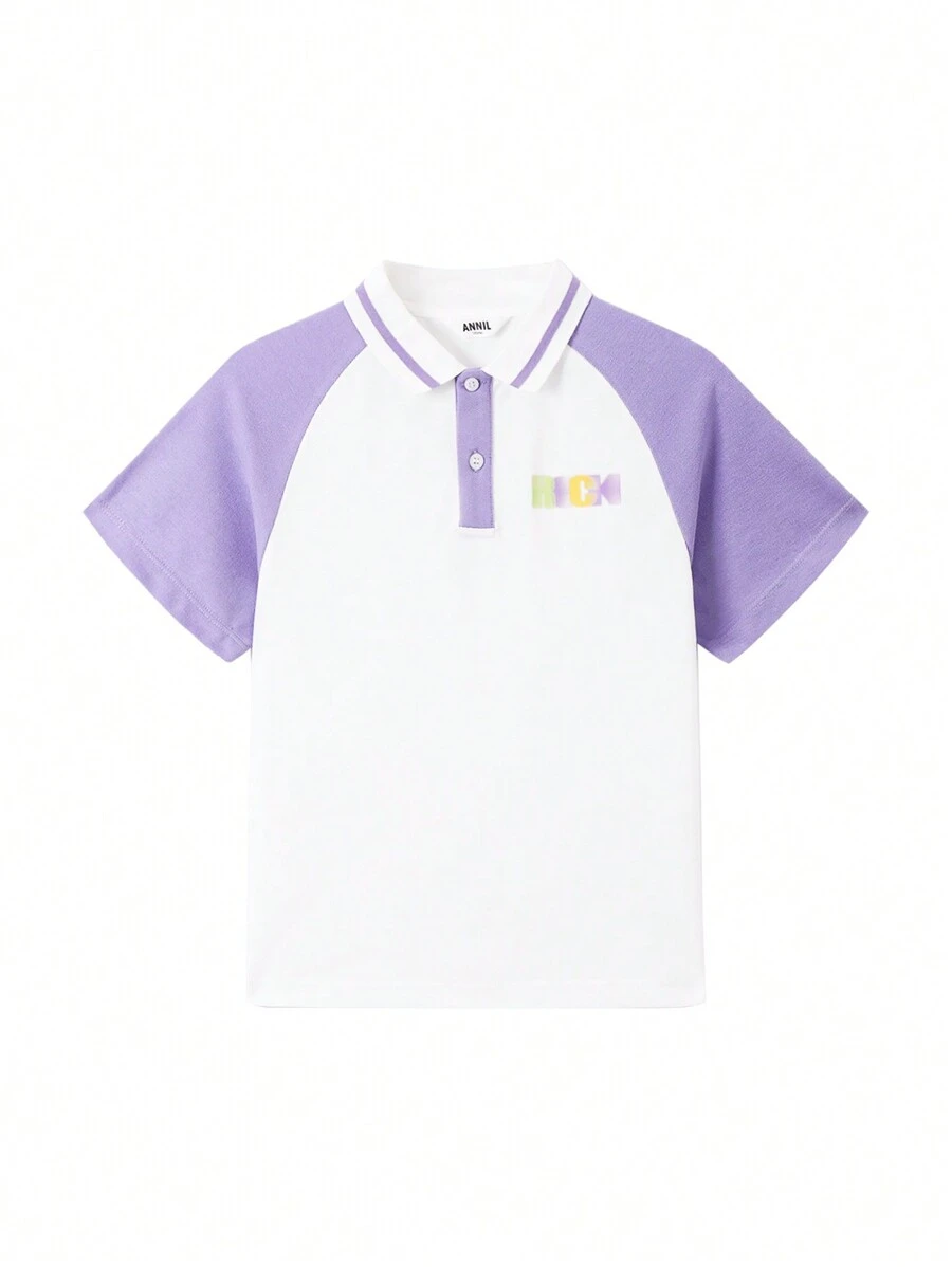 Annil Boys' Summer Loose Relaxed Polo Short Sleeve T-Shirt - Purple - View 1