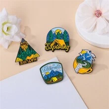 4 Cái/Bộ Ngoài trời Cắm trại Men răng Pins Phong tục Hoang dã Phiêu lưu Núi Du lịch Trâm cài Cổ áo tây Huy hiệu Vui Đồ trang sức Qủa tặng Đối với Trẻ em Bạn - Nhiều màu - Xem 2
