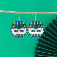 8 Unids/set De Pendientes De Madera Estilo Carnaval Con Diseño De Árbol, Corona, Máscara, Letra Y Enano Morado, Amarillo Y Verde - Multicolor - Ver 3