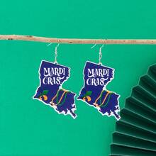 8 Unids/set De Pendientes De Madera Estilo Carnaval Con Diseño De Árbol, Corona, Máscara, Letra Y Enano Morado, Amarillo Y Verde - Multicolor - Ver 9