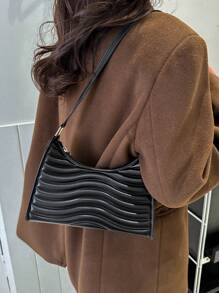 轻便、商务休闲迷你绗缝翻盖时尚方形包，适合少女、女大学生、新人及白领人士，非常适合办公室、大学、工作、商务、通勤、户外、旅行、郊游 - 黑色 - 查看 8