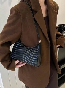 轻便、商务休闲迷你绗缝翻盖时尚方形包，适合少女、女大学生、新人及白领人士，非常适合办公室、大学、工作、商务、通勤、户外、旅行、郊游 - 黑色 - 查看 5