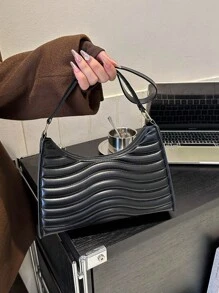 轻便、商务休闲迷你绗缝翻盖时尚方形包，适合少女、女大学生、新人及白领人士，非常适合办公室、大学、工作、商务、通勤、户外、旅行、郊游 - 黑色 - 查看 4