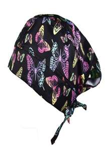 SOULMATE Printed Surgical Medical Cap For Women - 黑色的蝴蝶 - 查看 2