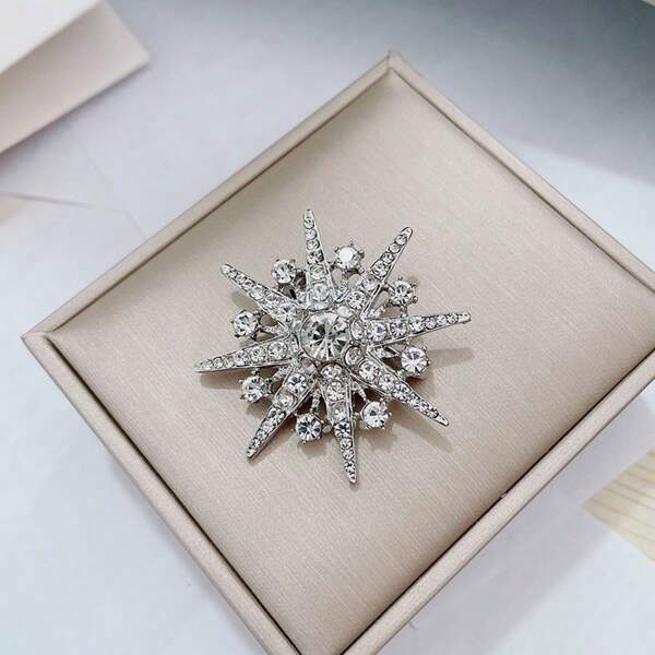 1 pieza Broche de estilo coreano con rhinestones en forma de copo de nieve y estrella, adecuado para uso diario de las mujeres
