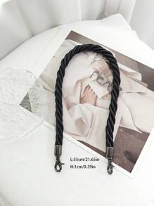 1pc Spiral Woven Pu Leather Simple Solid Color Replacement Bag Strap Versatile - Black - View 5