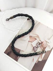 1pc Spiral Woven Pu Leather Simple Solid Color Replacement Bag Strap Versatile - Black - View 2