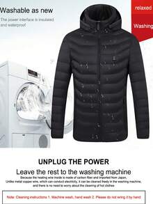 9區加熱保暖拉鍊連帽外套,usb電熱外套,3種加熱模式,秋冬戶外服,送禮 - 黑色 - 查看 5