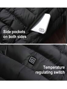9區加熱保暖拉鍊連帽外套,usb電熱外套,3種加熱模式,秋冬戶外服,送禮 - 黑色 - 查看 8