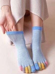 5 Pairs Spring/Summer Random Color Block Breathable Moisture Wicking Split Toe Invisible Socks For Women - Multicolor - View 2