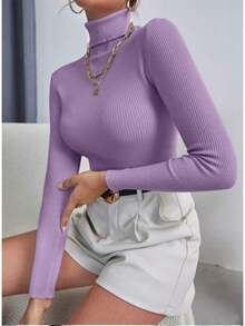 Paquete de 3 piezas blusa termica cuello de tortuga para mujer de manga larga, tejido canalé, unitalla colores al azar - Multicolor - Ver 6