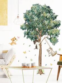 2pcs/Set Pvc Wall Stickers Decals Featuring Plants & Trees For Bedroom Sofa Backdrop Decoration, Green Leaves With Baseboard, Removable Wallpaper Painting - Multicolor - View 1