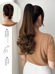 20-22 Inch Long Black Brown Ponytail Wig, Curly Clip-On Ponytail Wig, Natural Looking Synthetic Wig, For Women - Multicolor - View 4