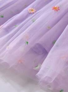 女婴优雅可爱休闲刺绣网纱连衣裙，适合派对、海滩、度假、毕业典礼、复活节、夏季等场合。 - 紫色 - 查看 7