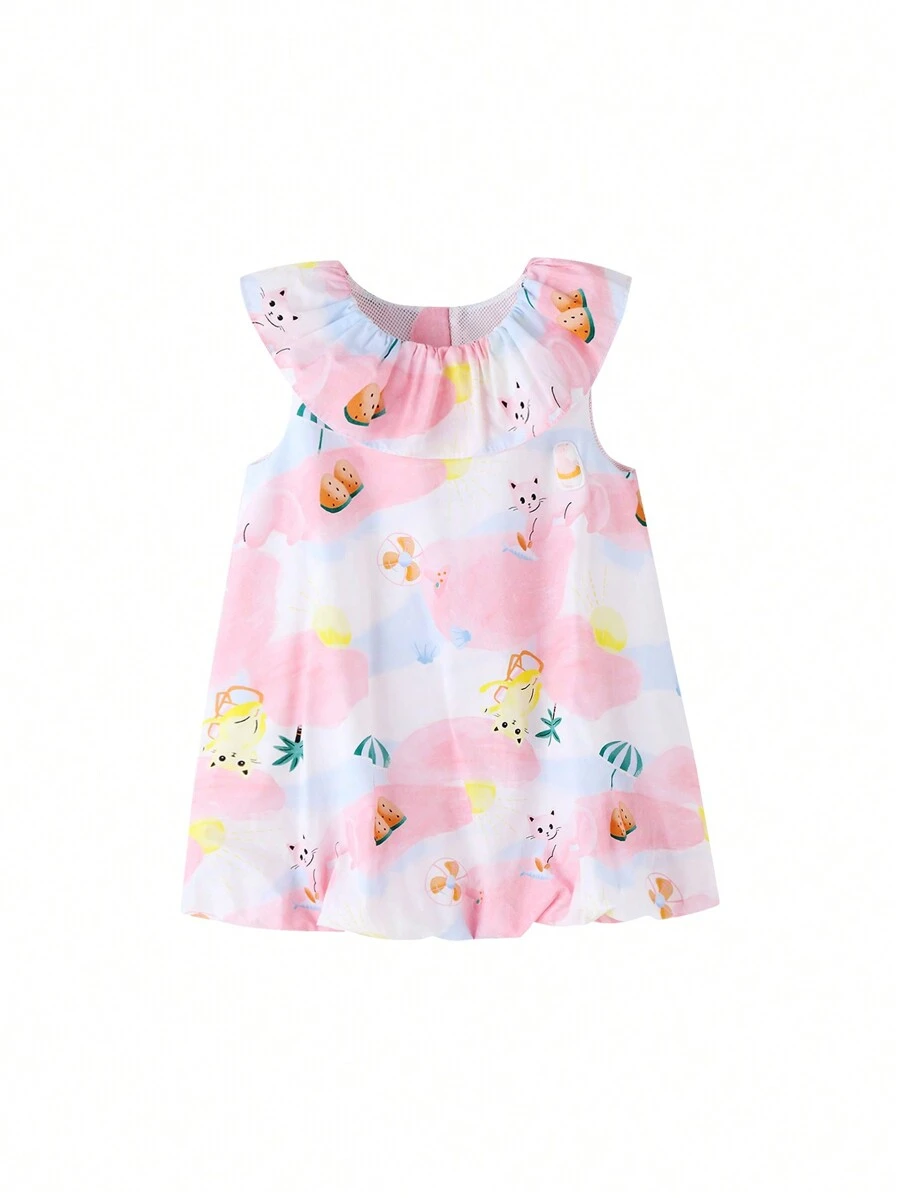 Annil 年轻女孩夏季连衣裙休闲宽松无袖连衣裙 - 粉色 - 查看 1