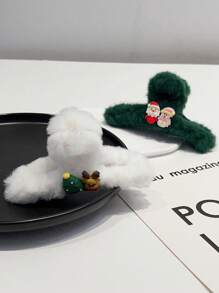 4pcs/set Multicolor Faux Rabbit Fur Hair Claw Clip For Women, Suitable For Different Occasions - Multicolor - View 4