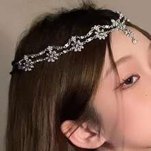 1件異國風格裝飾珍珠花、流蘇、鑽石頭箍,適合女性 - 銀色 - 查看 7