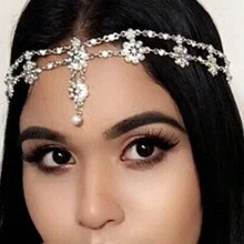 1件異國風格裝飾珍珠花、流蘇、鑽石頭箍,適合女性 - 銀色 - 查看 5