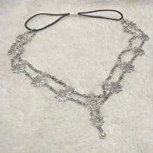 1件異國風格裝飾珍珠花、流蘇、鑽石頭箍,適合女性 - 銀色 - 查看 8