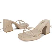WETKISS Platform Heels for Women Heeled Sandals with Lace Up Strap Ankle Strap Square Open Toe for Wedding Work Party Dress - Màu be - Xem 6