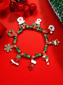 1 Miếng Phong cách dễ thương Hợp kim Ông già Noen & Cây thông noel & Người tuyết & Vòng hoa & Tuần lộc & Găng tay & Bông tuyết Vật rủ xuống Pha lê đính cườm Đàn hồi Vòng tay - Nhiều màu - Xem 2