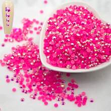 6mm 200pcs Pink, Purple & Earth Tone Resin Jelly Ab Rhinestone Beads, Flat Back Glass Rhinestone For Diy Accessories, Nail Art, Phone Case, Etc. Comes In Rose Pink Bag. Approximately 200 Pieces Of Ss30 Size. - Hot Pink - View 1
