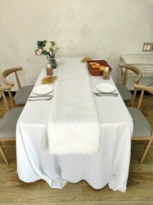 1pc White Plush Table Runner/Tablecloth/Fireplace Decoration/Photography Background For Christmas, Wedding, Winter, And Daily Home Decor