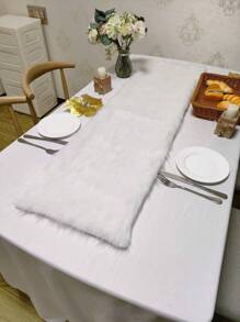 1pc White Plush Table Runner/Tablecloth/Fireplace Decoration/Photography Background For Christmas, Wedding, Winter, And Daily Home Decor