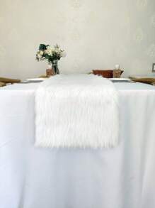 1pc White Plush Table Runner/Tablecloth/Fireplace Decoration/Photography Background For Christmas, Wedding, Winter, And Daily Home Decor