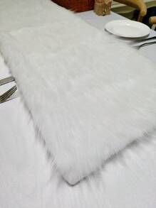 1pc White Plush Table Runner/Tablecloth/Fireplace Decoration/Photography Background For Christmas, Wedding, Winter, And Daily Home Decor