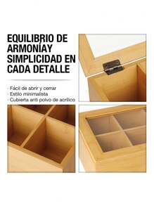Casa Litus Caja Organizadora para Té Fabricada 100% con Madera de Bambú, 8 Compartimentos, Diseño Minimalista, Compacto y Multifuncional, Caja de Almacenamiento para Tisanas